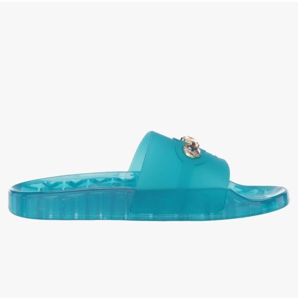 BRAND NEW KARL LAGERFELD TEAL SLIDE with CRYSTAL DETAILS SANDAL R3 - Picture 4 of 16